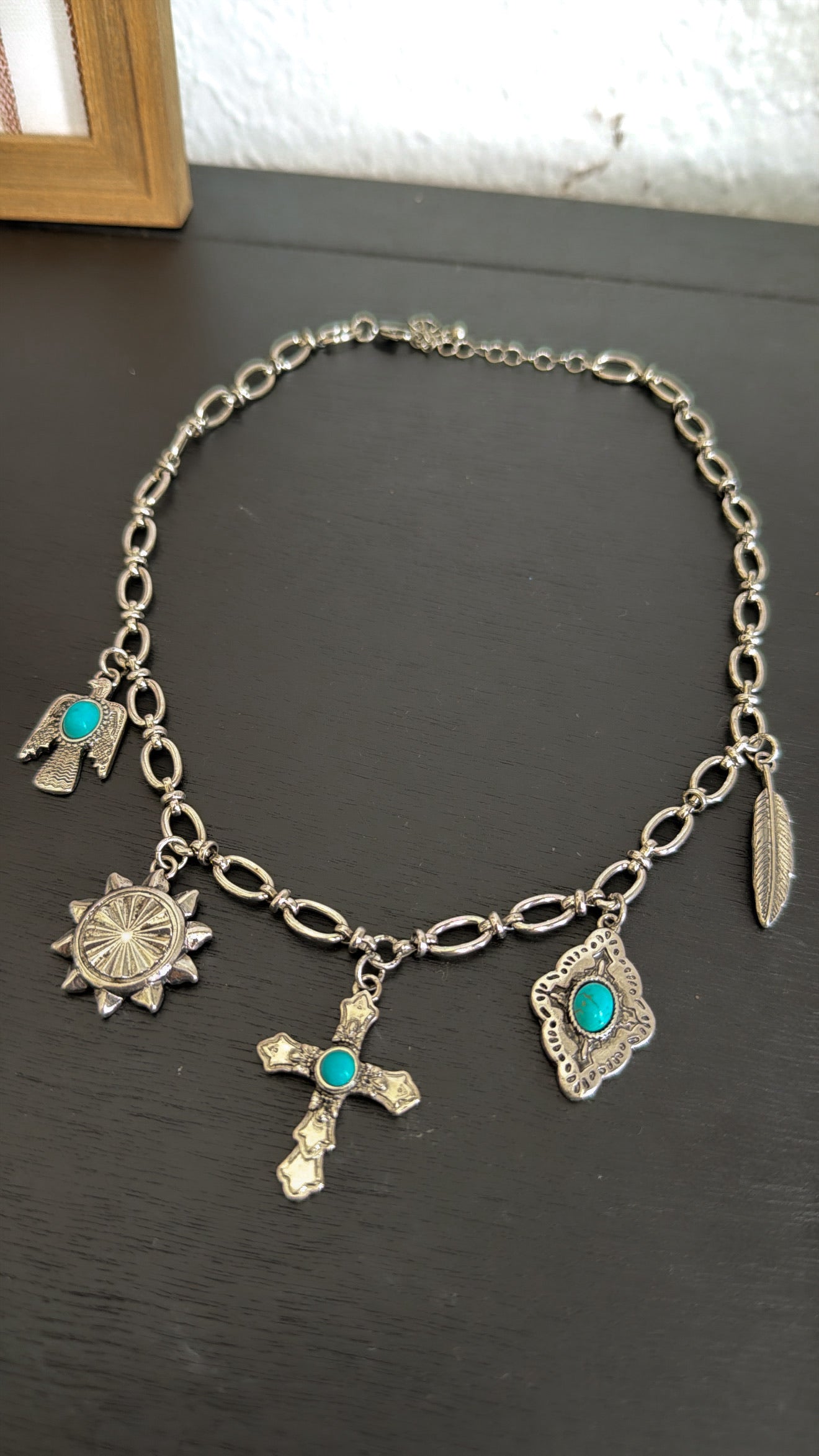 Western Canyon Charm Necklace, Silver/ Turquoise