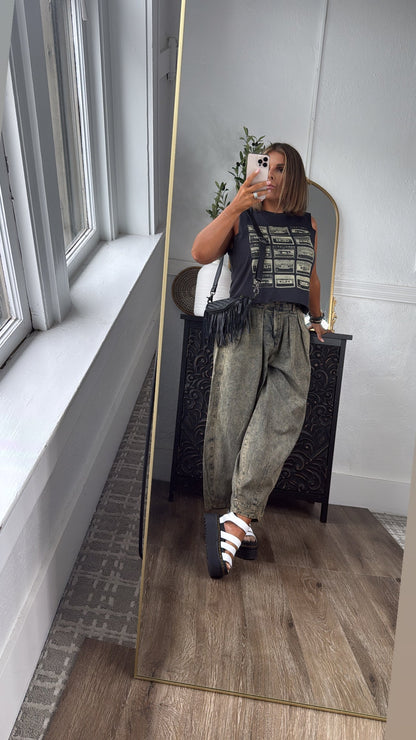 Washed Barrel Pants, Denim