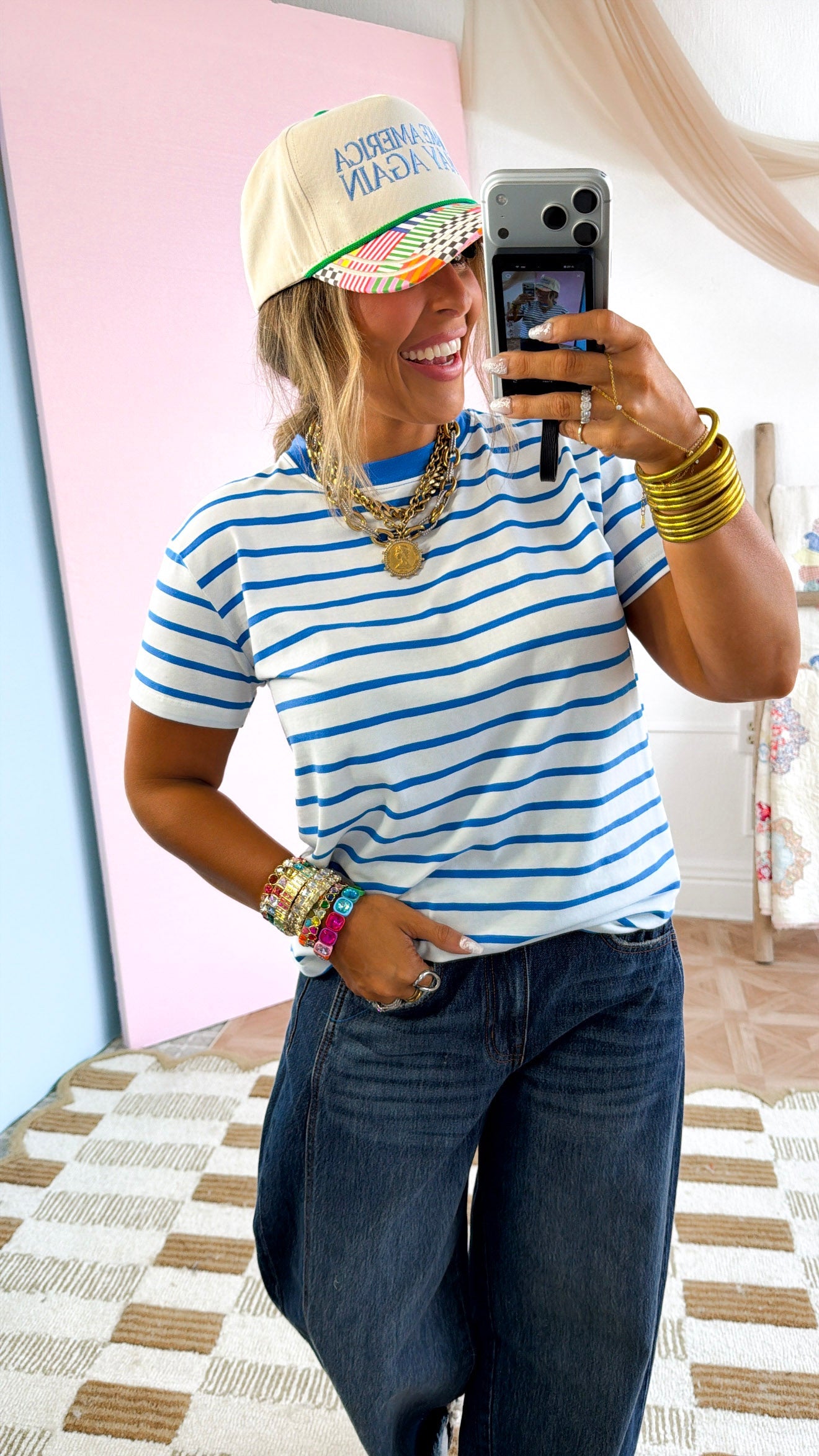 The Modern Stripe T- Shirt, Ocean Blue/White
