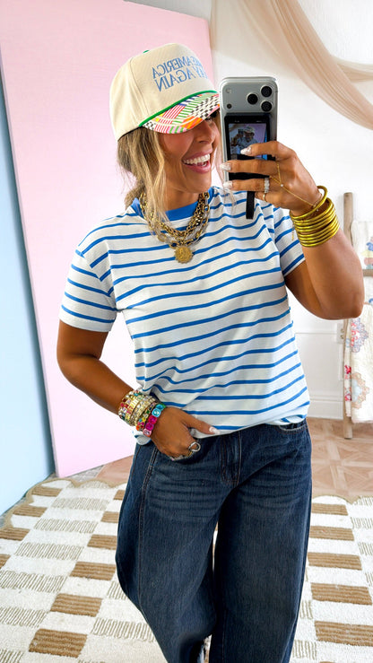 The Modern Stripe T- Shirt, Ocean Blue/White