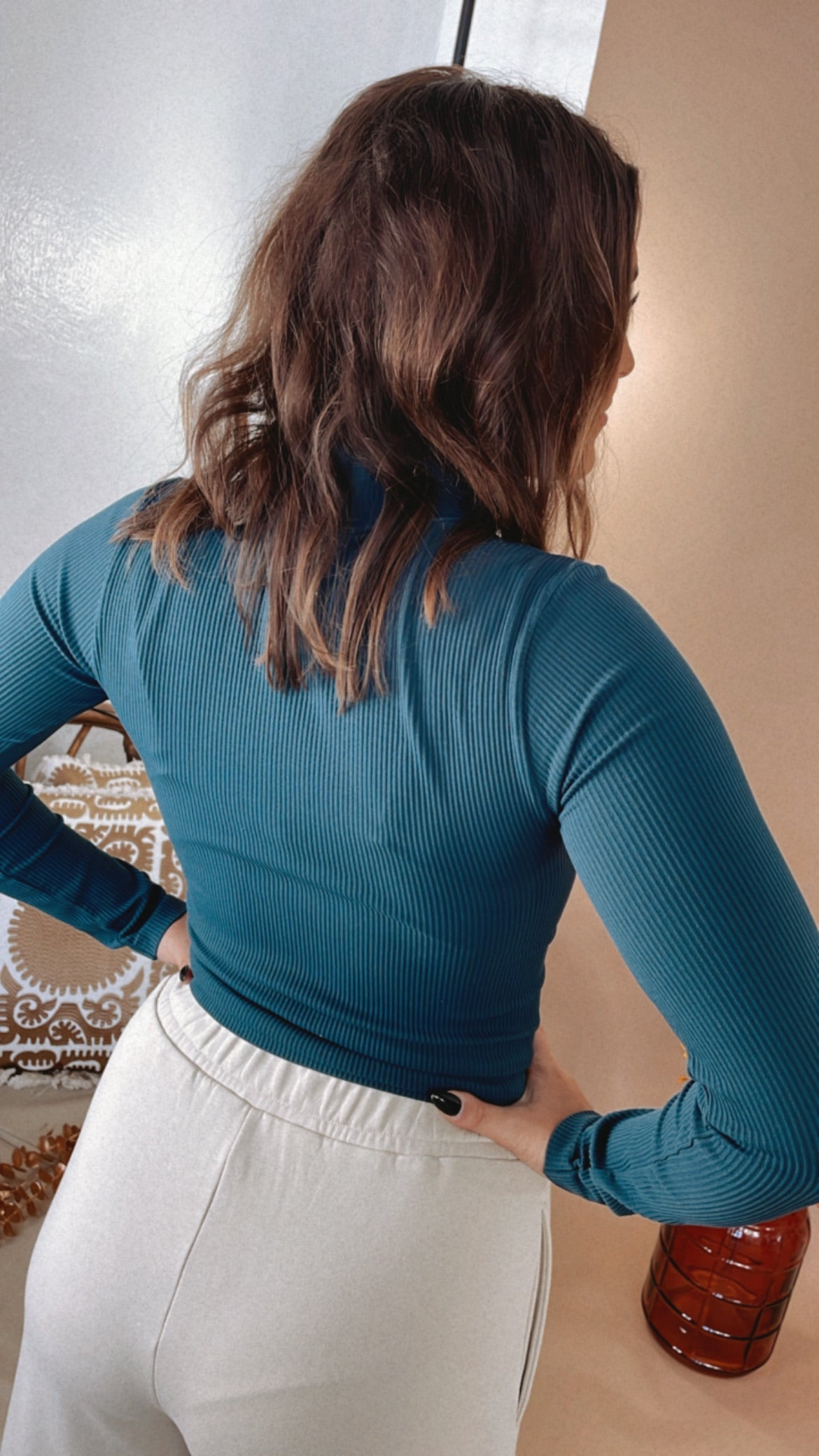 Ribbed Mock Neck Long Sleeve Top, Stellar