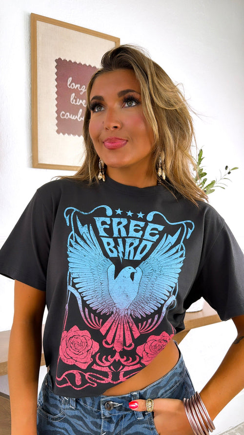 Wild Free Bird Graphic Tee, Black/ Red/Blue
