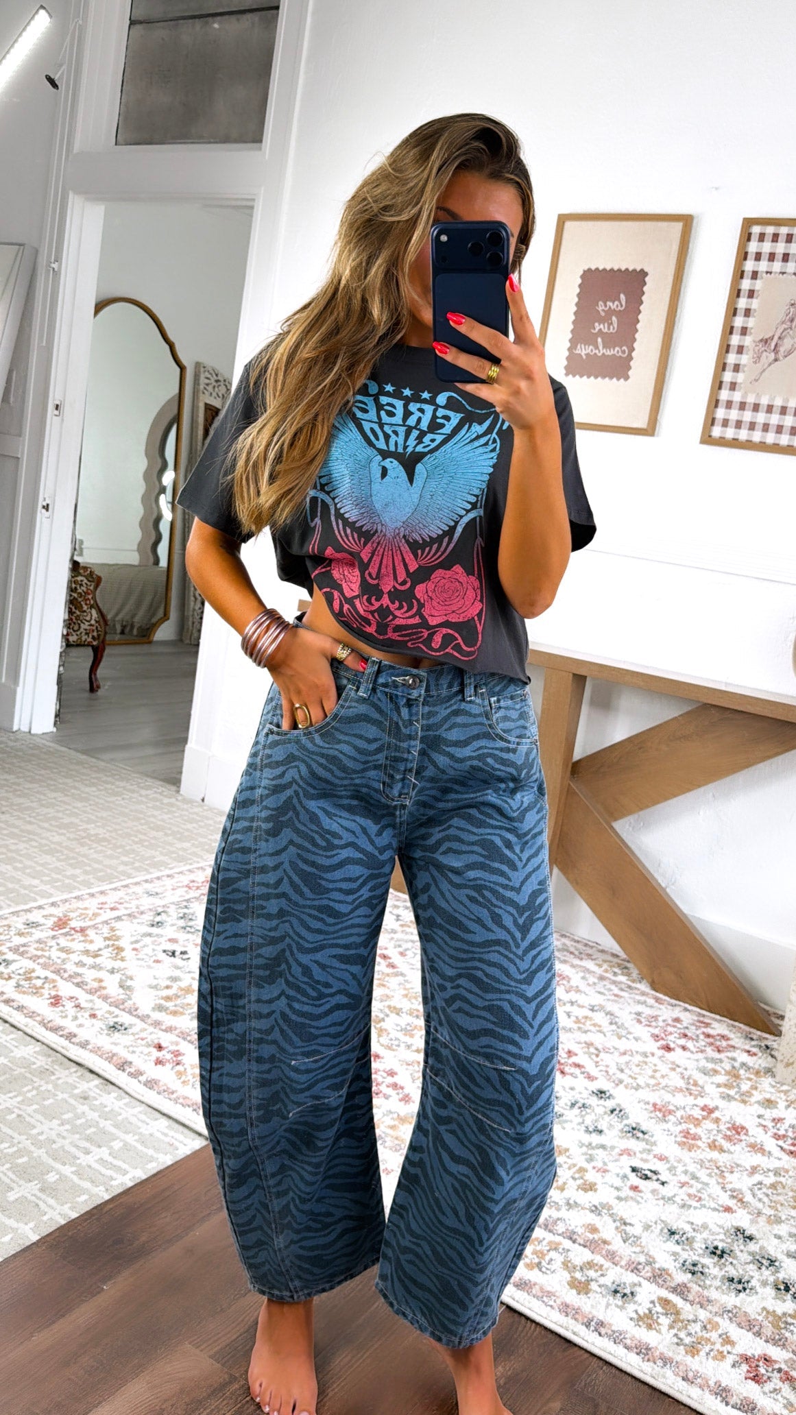 Wild Free Bird Graphic Tee, Black/ Red/Blue