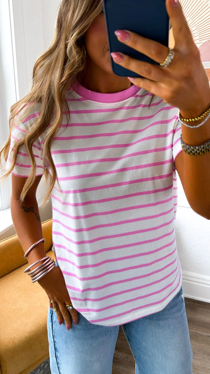 The Modern Stripe T- Shirt, Candy Pink/White