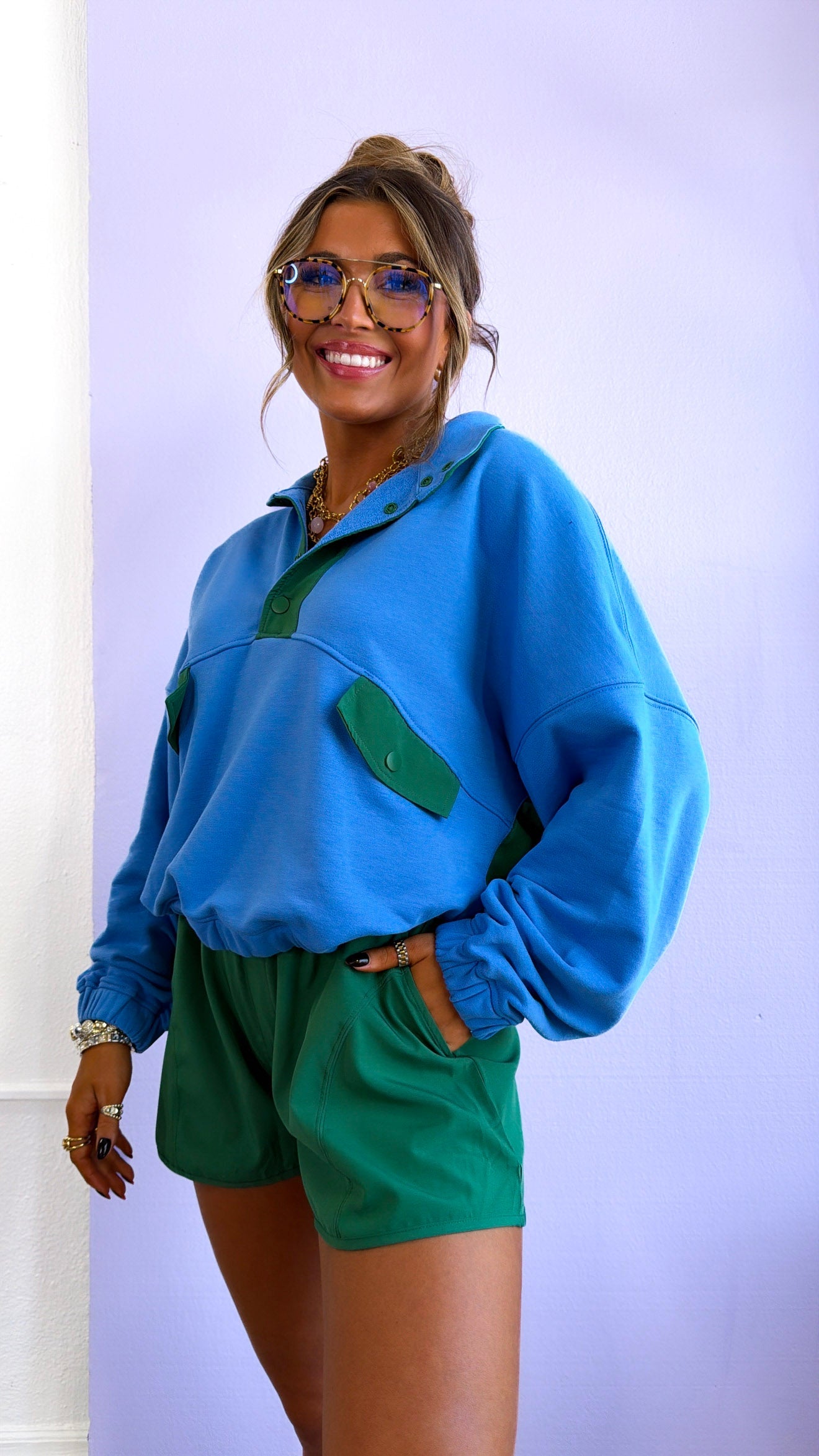 Relax Girl Short & Top Set, Aqua/ Dk Green