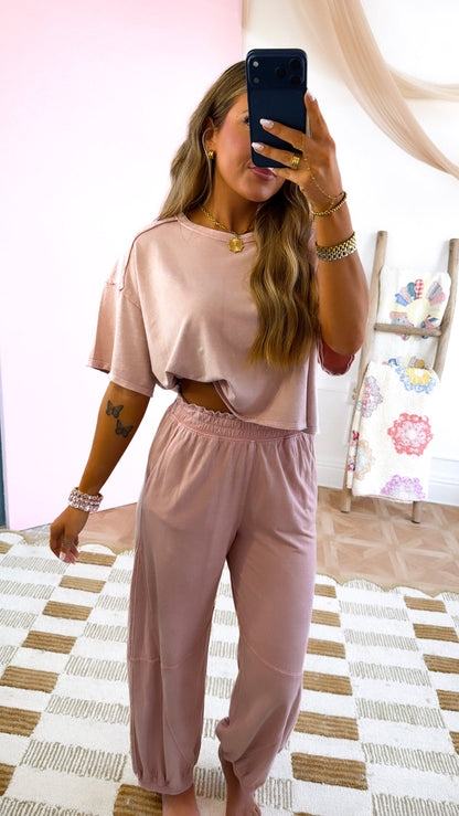 Travel Ready Two Piece Set, Dusty Pink