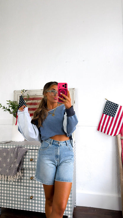 Something Simple Off The Shoulder Top, Denim Blue
