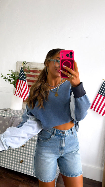 Something Simple Off The Shoulder Top, Denim Blue