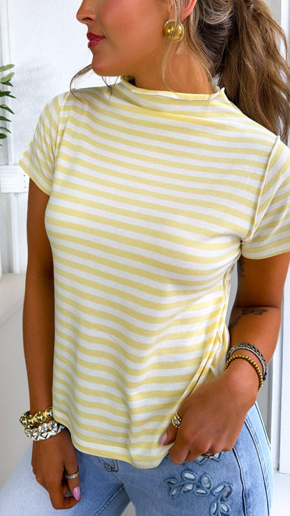 Sweet Stripe Basic Tee, Lemon/Cream