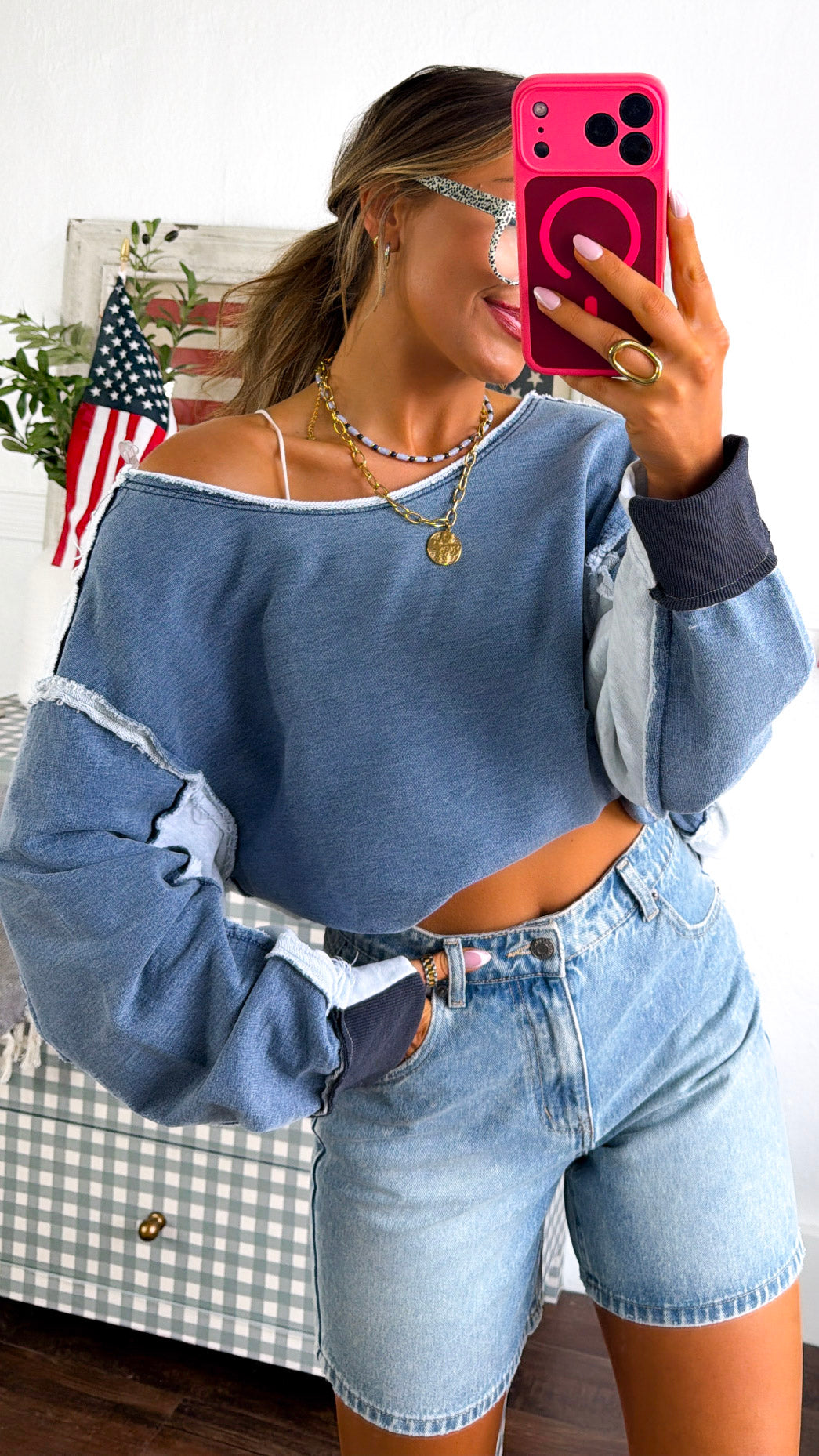 Something Simple Off The Shoulder Top, Denim Blue
