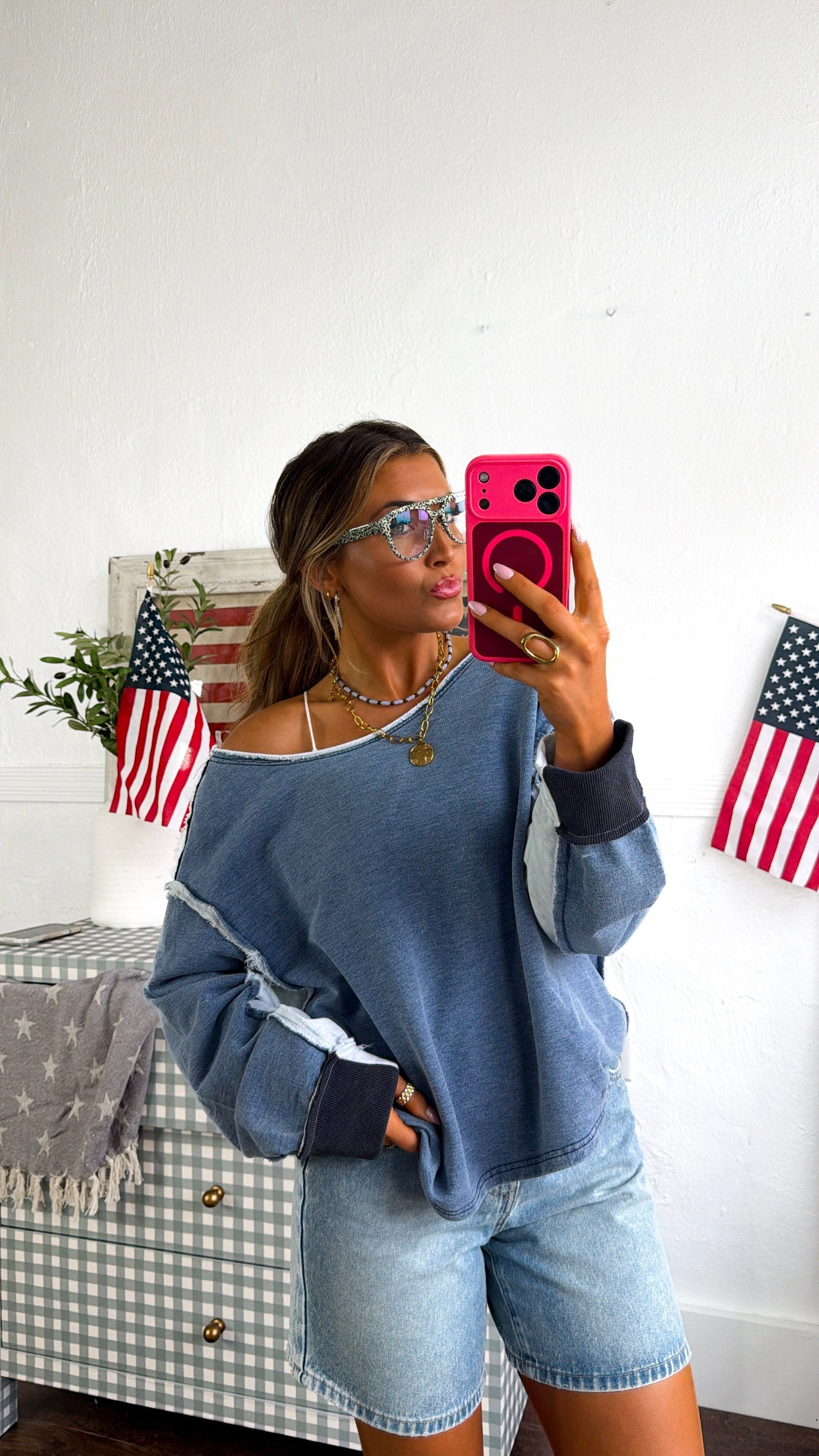 Something Simple Off The Shoulder Top, Denim Blue