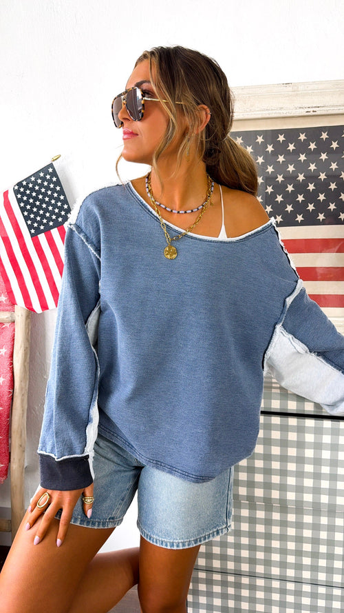 Something Simple Off The Shoulder Top, Denim Blue