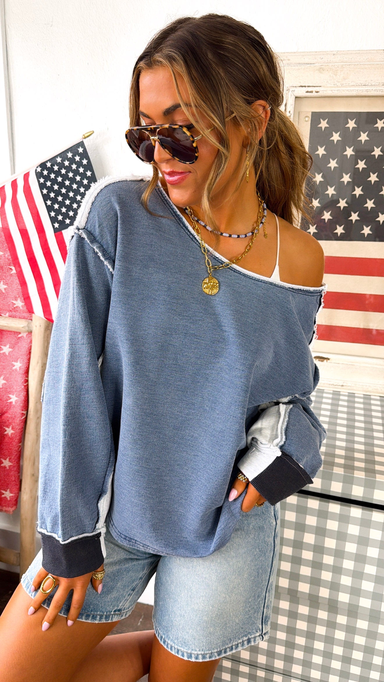 Something Simple Off The Shoulder Top, Denim Blue