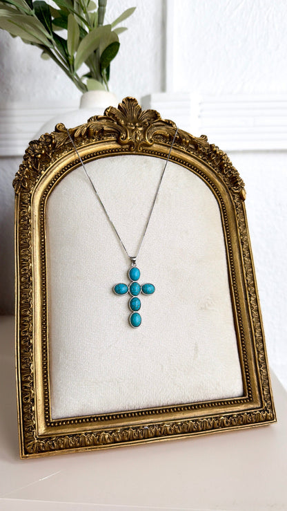 Turquoise Faith Cross Silver Necklace