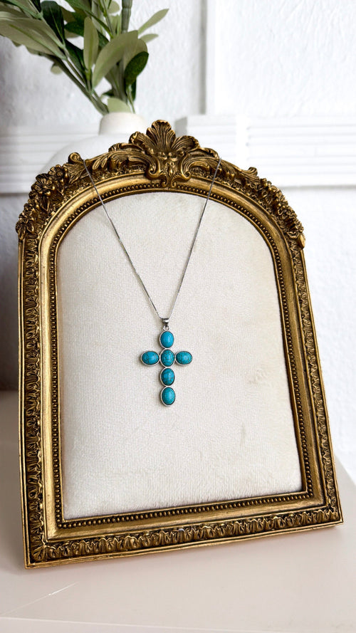 Turquoise Faith Cross Silver Necklace