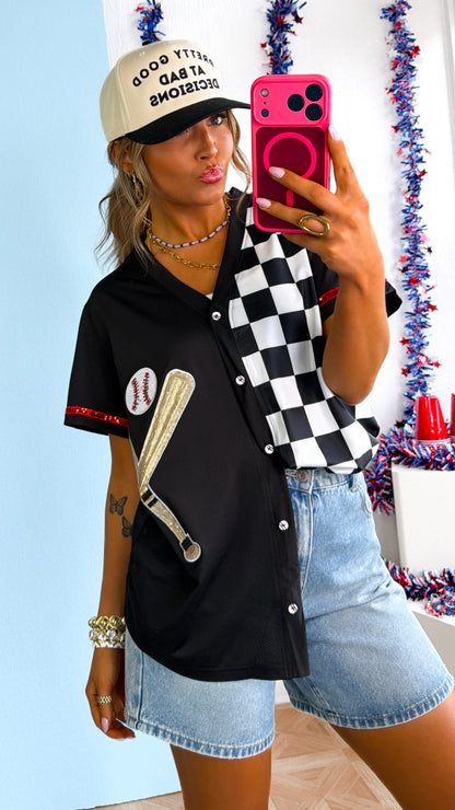 Swinging For the Fences Button Jersey, Black