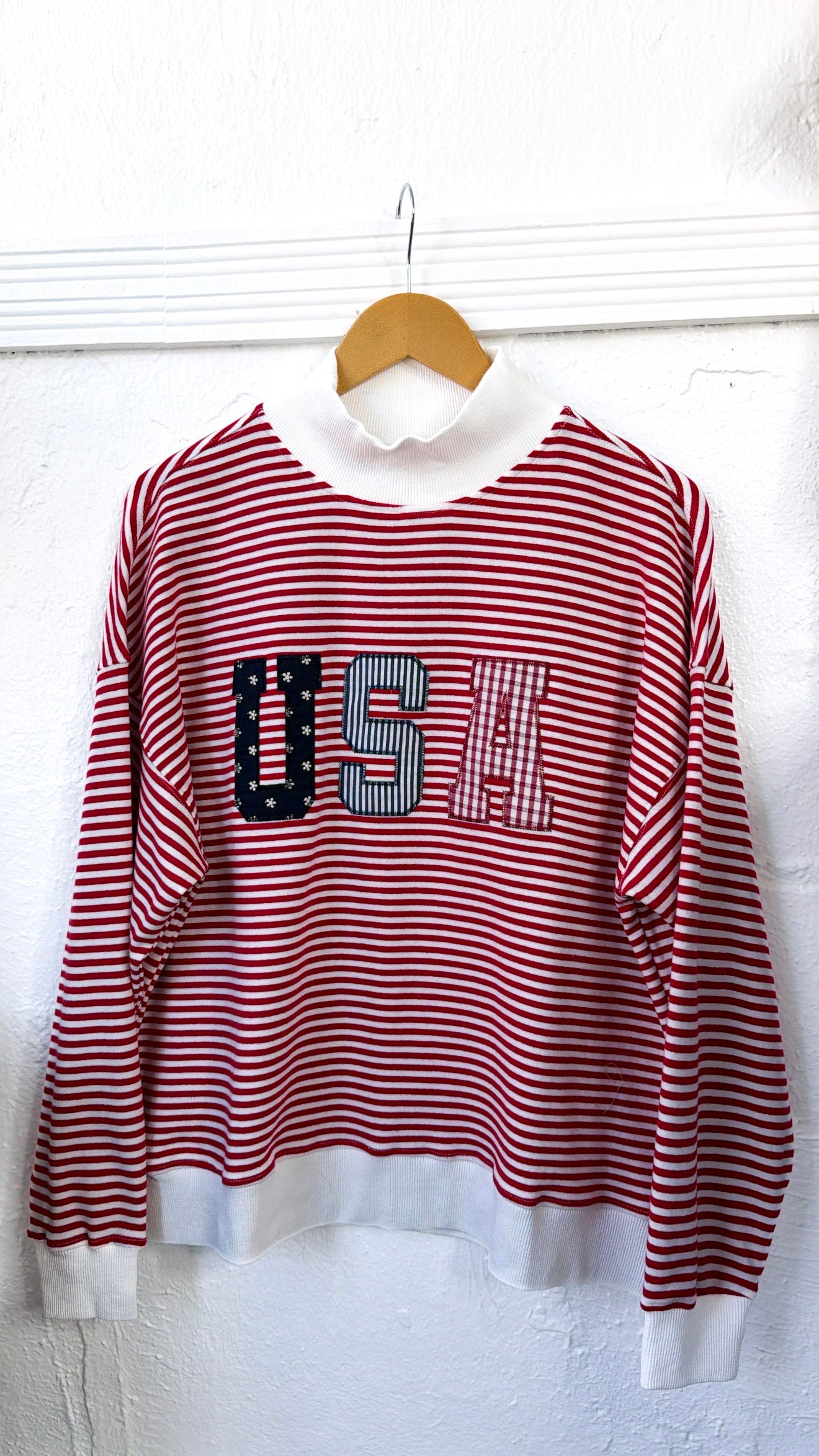 Stripe USA Mock Neck, Red/White