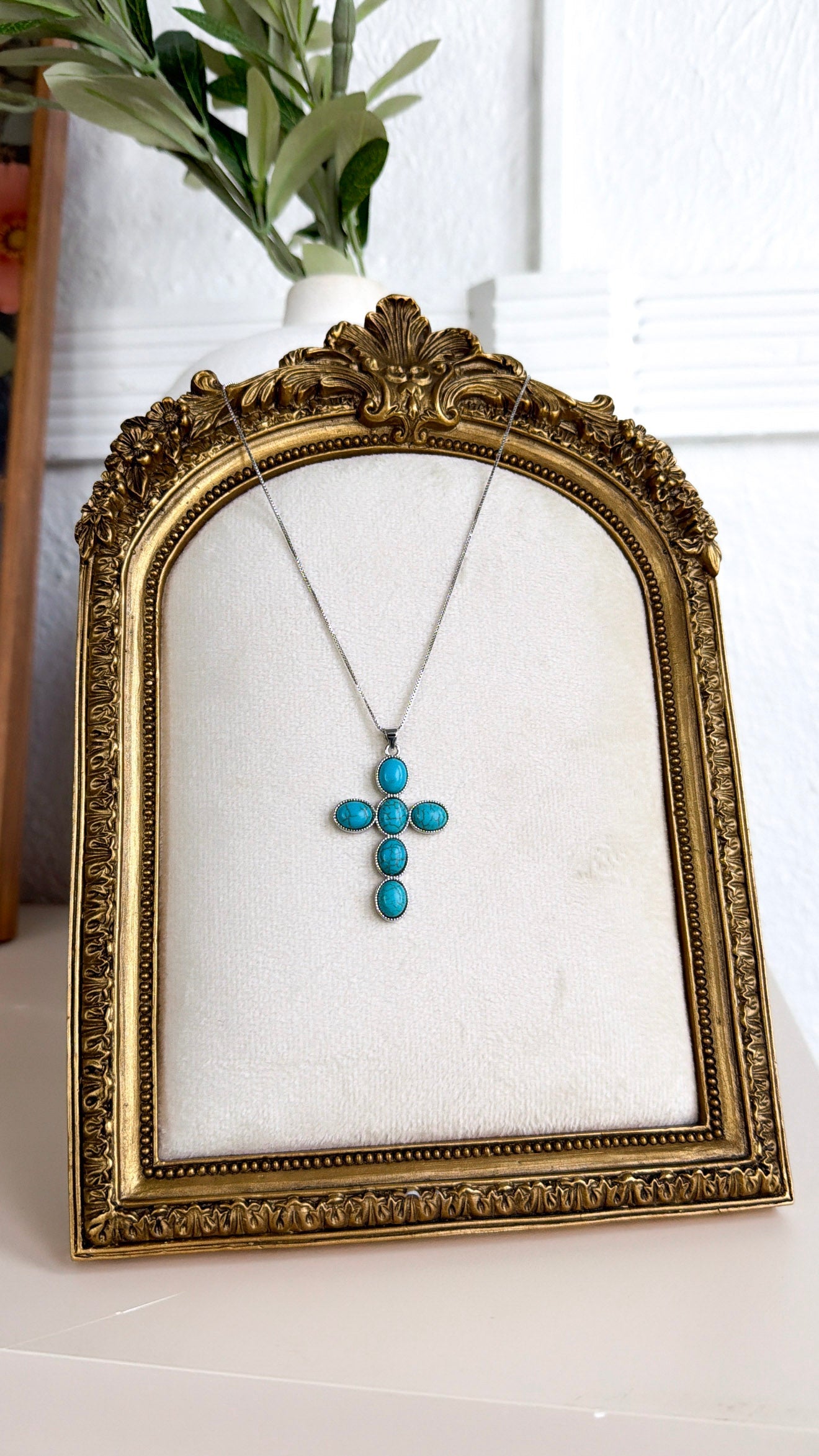 Turquoise Faith Cross Silver Necklace