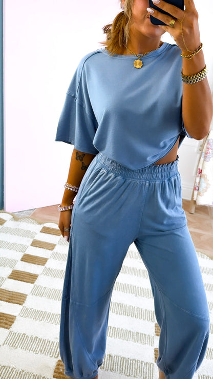 Travel Ready Two Piece Set, Dusty Blue