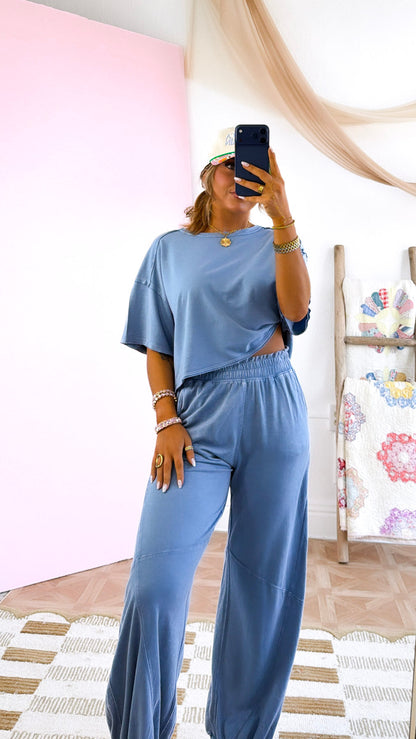 Travel Ready Two Piece Set, Dusty Blue