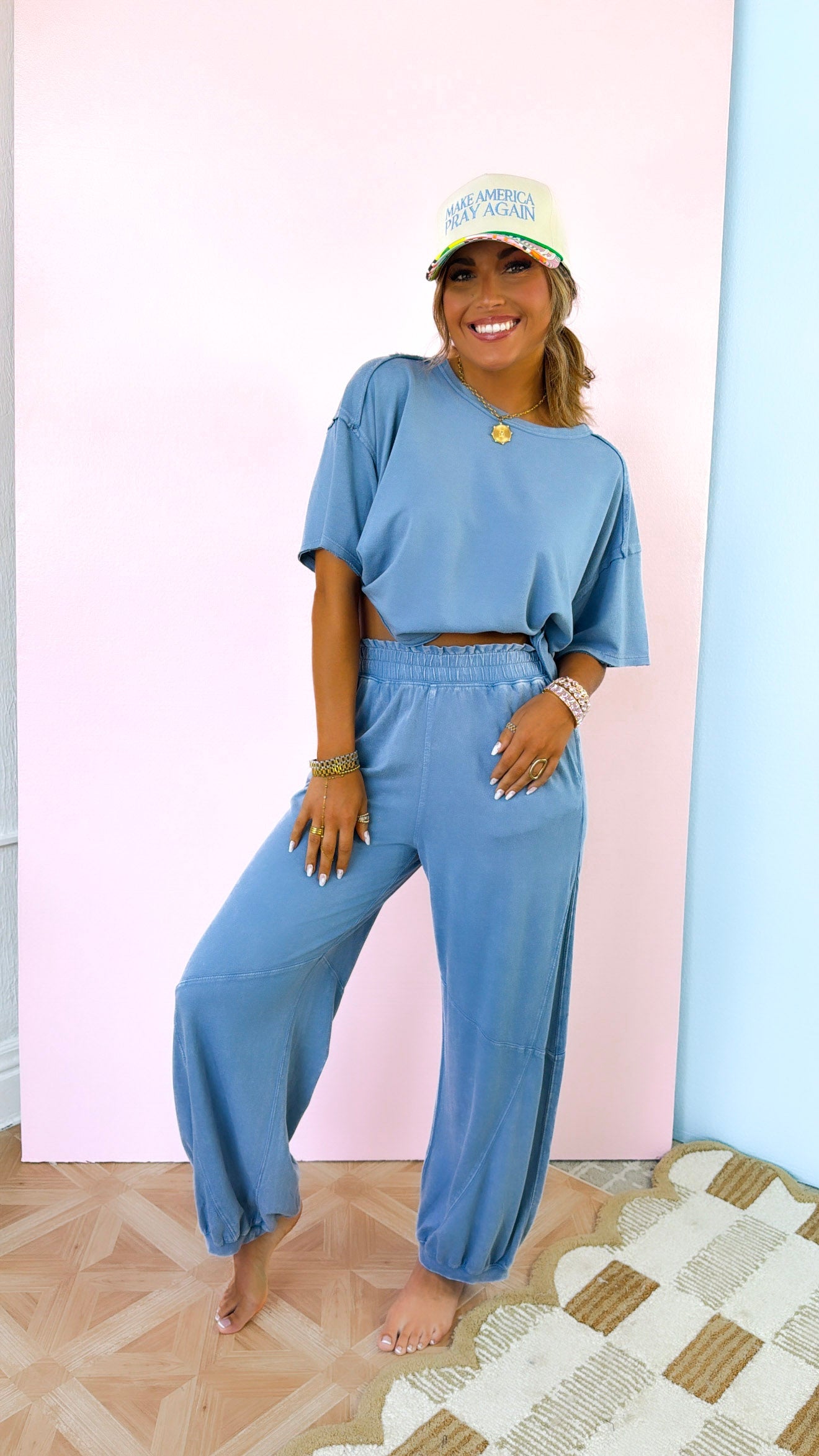Travel Ready Two Piece Set, Dusty Blue