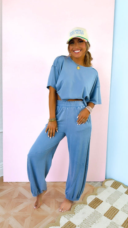 Travel Ready Two Piece Set, Dusty Blue