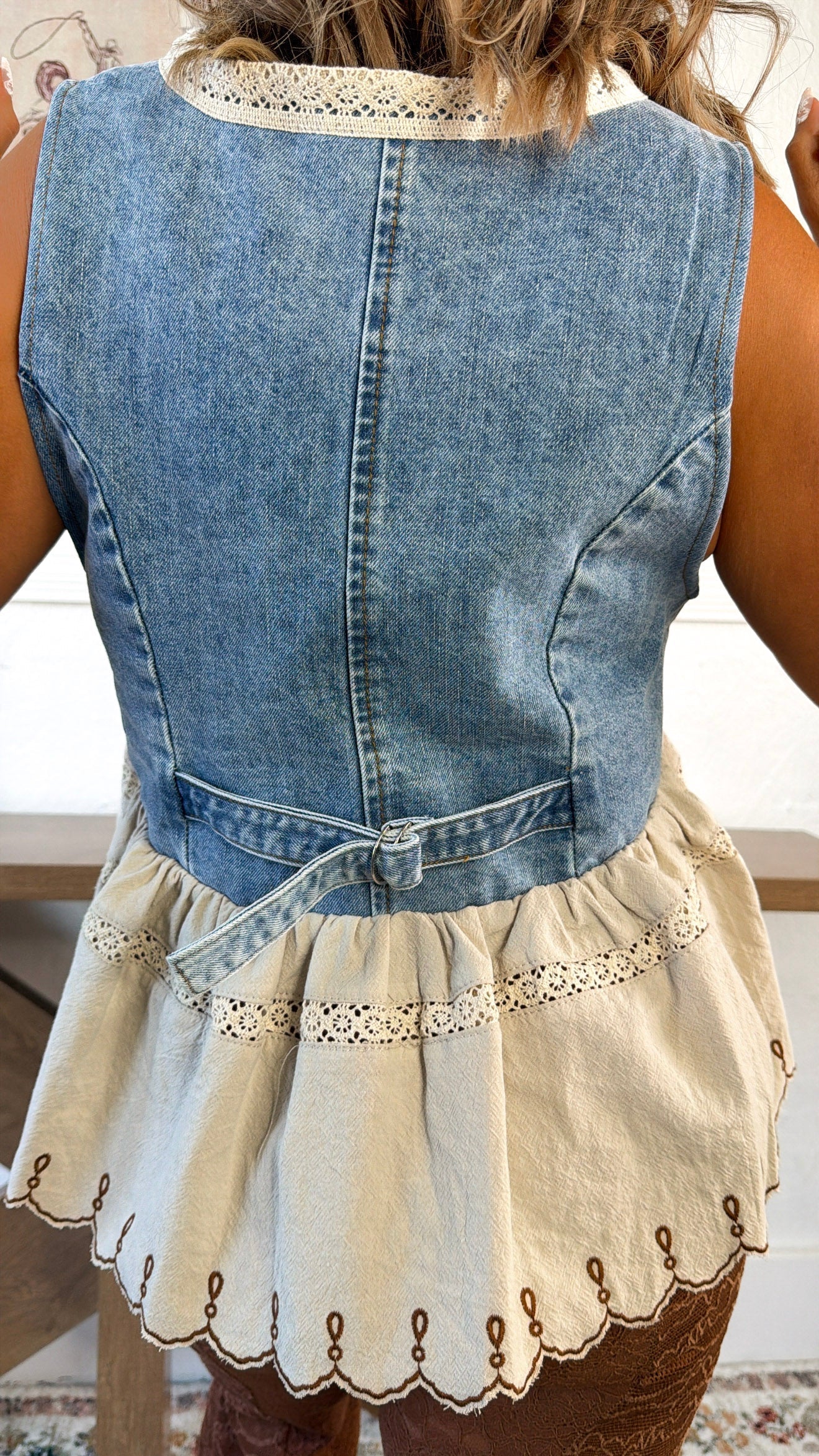 Washed Sunflower Embroidered Vest, Denim