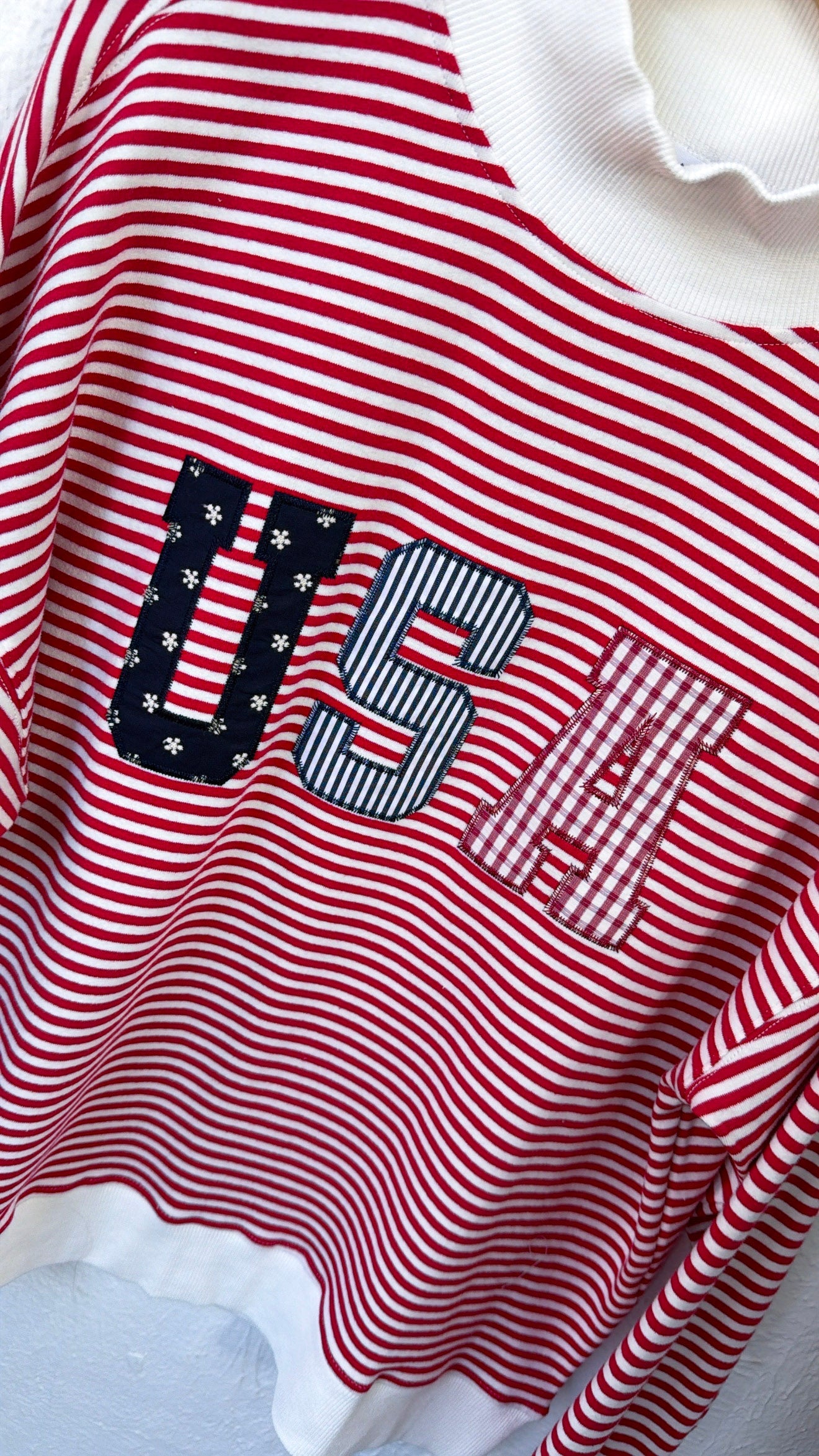 Stripe USA Mock Neck, Red/White