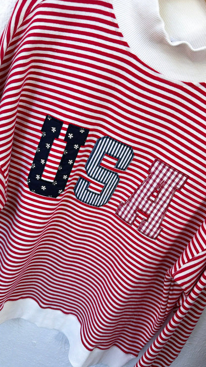 Stripe USA Mock Neck, Red/White