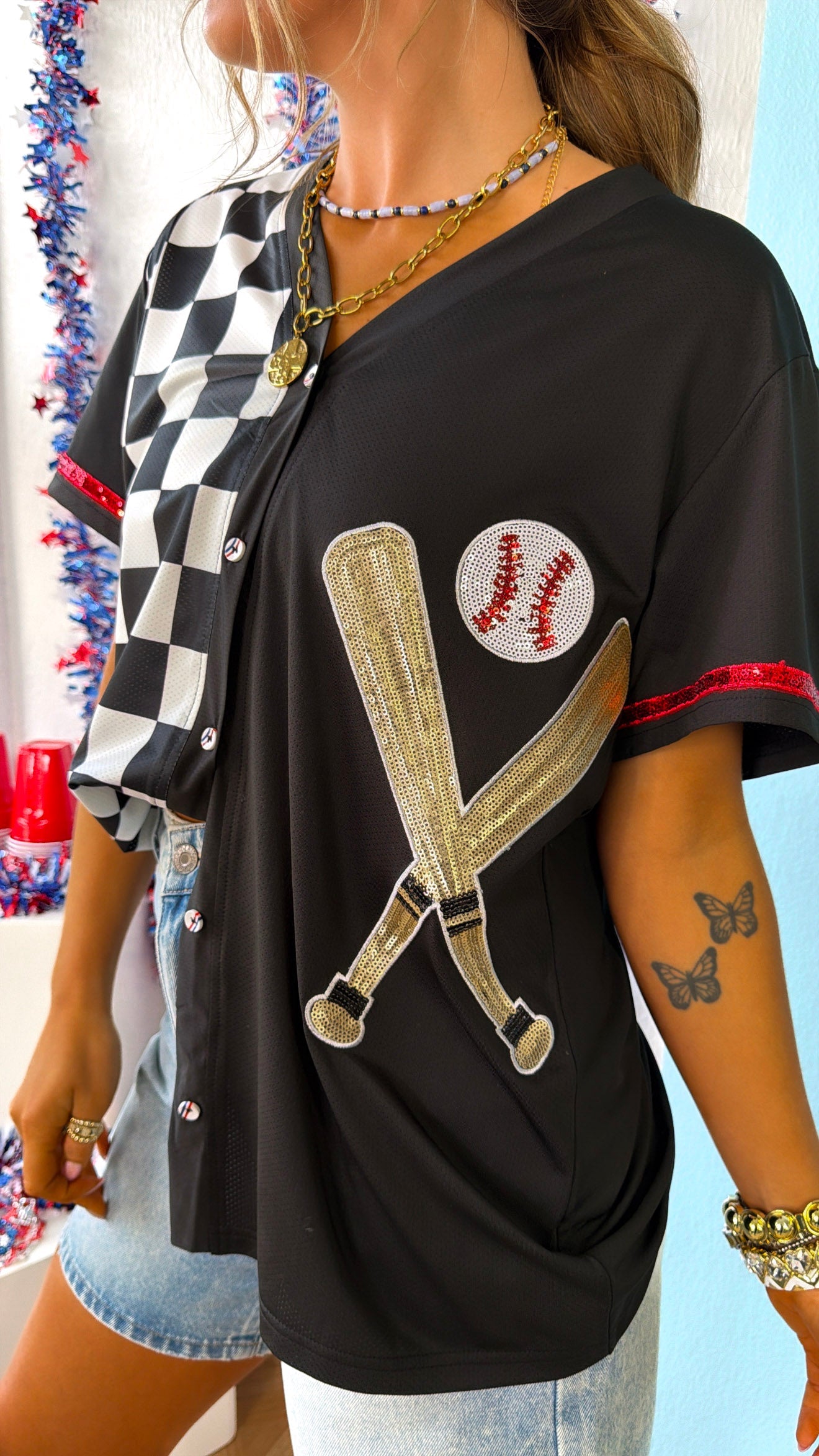Swinging For the Fences Button Jersey, Black