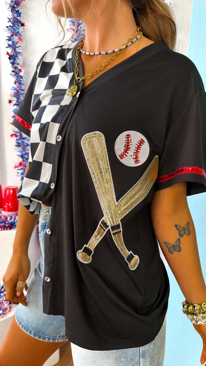 Swinging For the Fences Button Jersey, Black