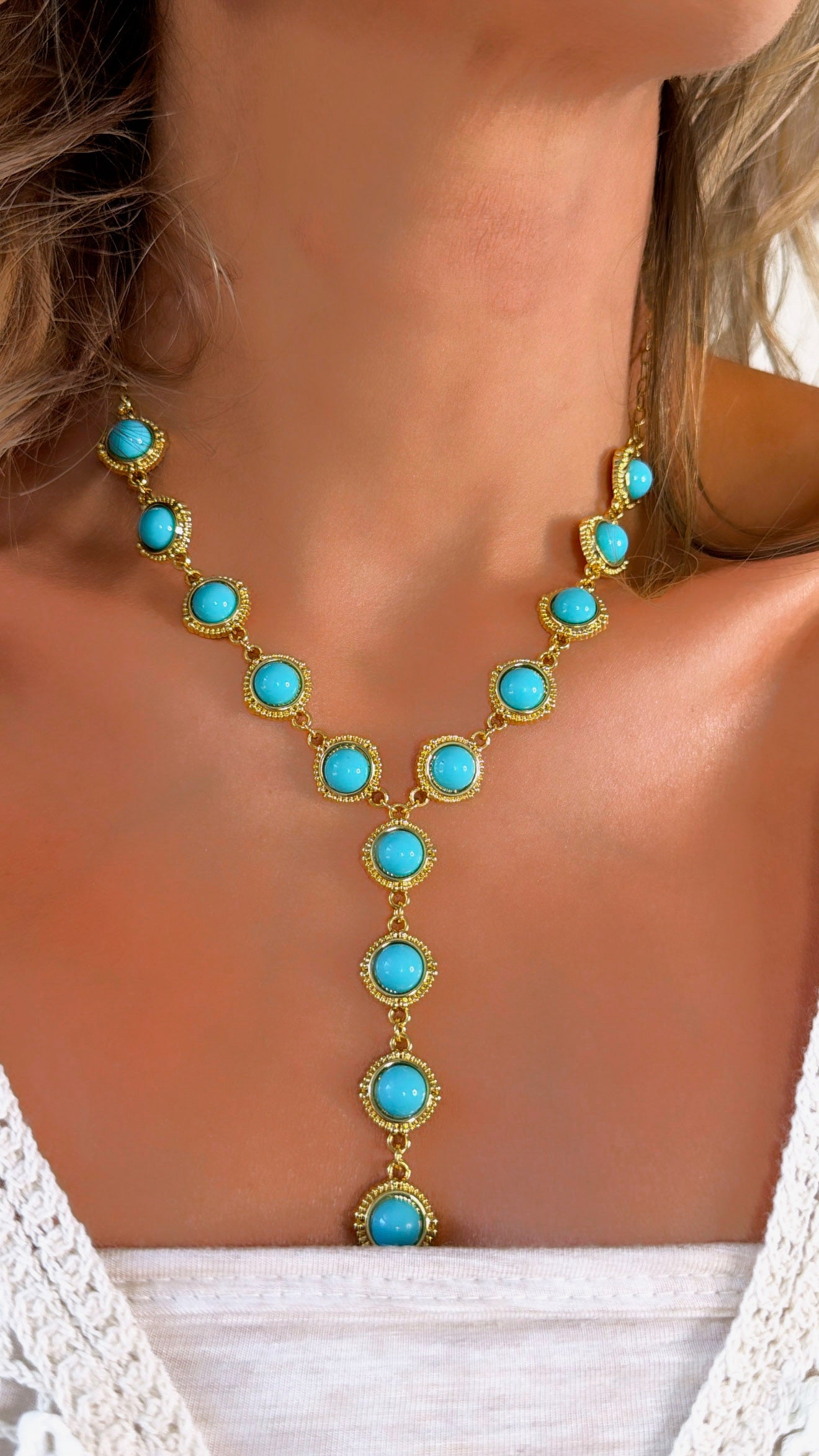 Turquoise Cascade Gold Necklace