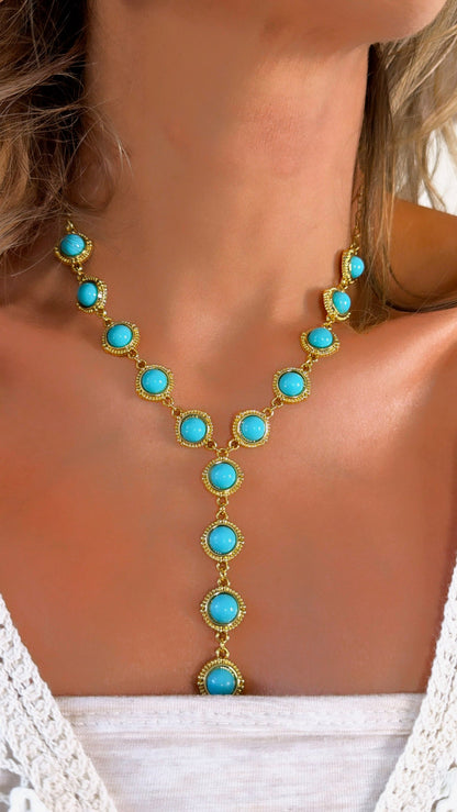 Turquoise Cascade Gold Necklace