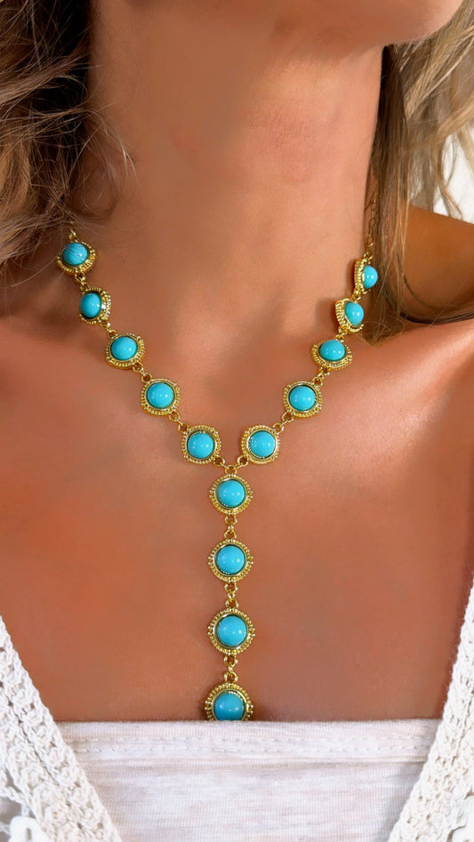 Turquoise Cascade Gold Necklace