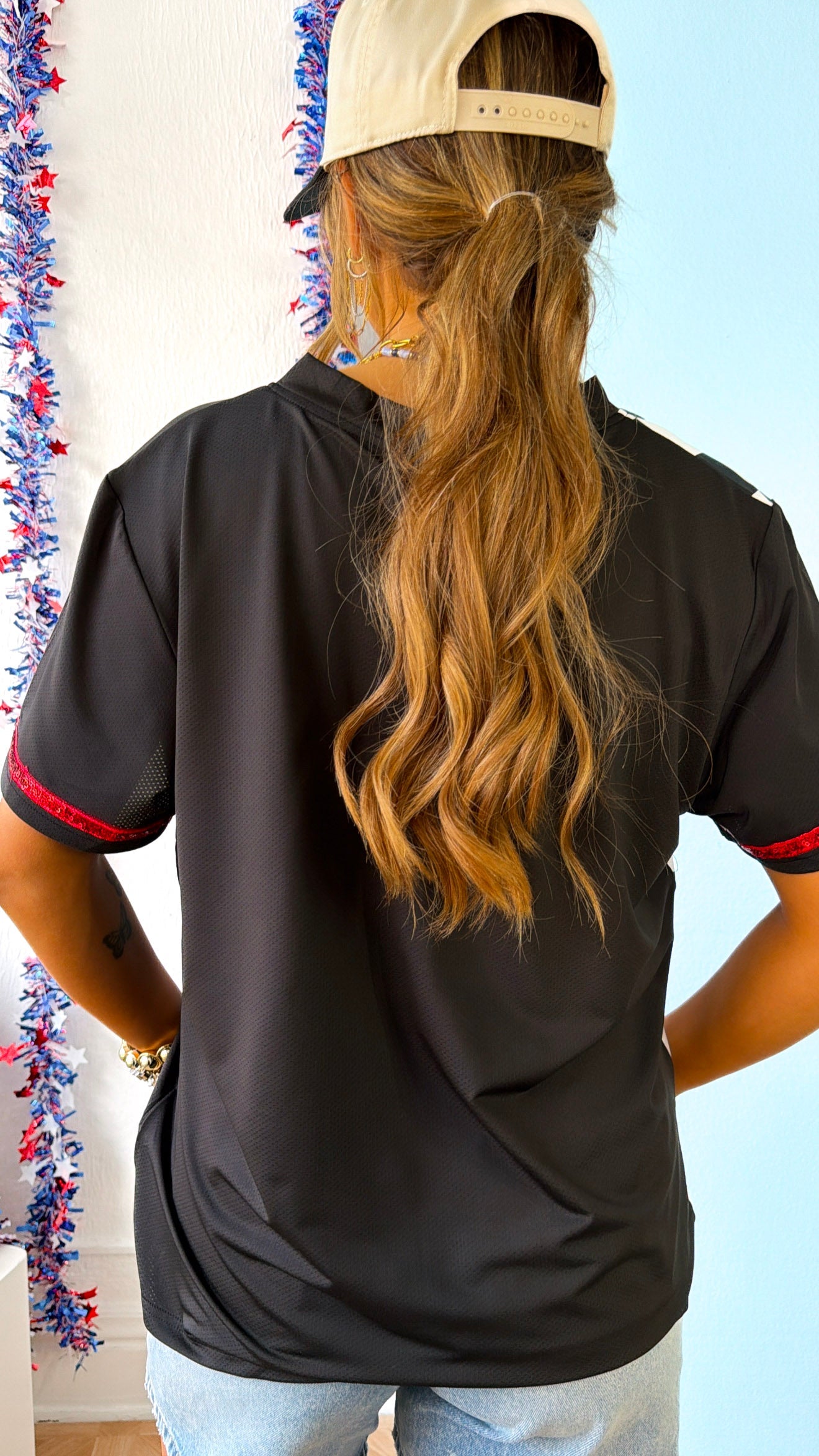 Swinging For the Fences Button Jersey, Black