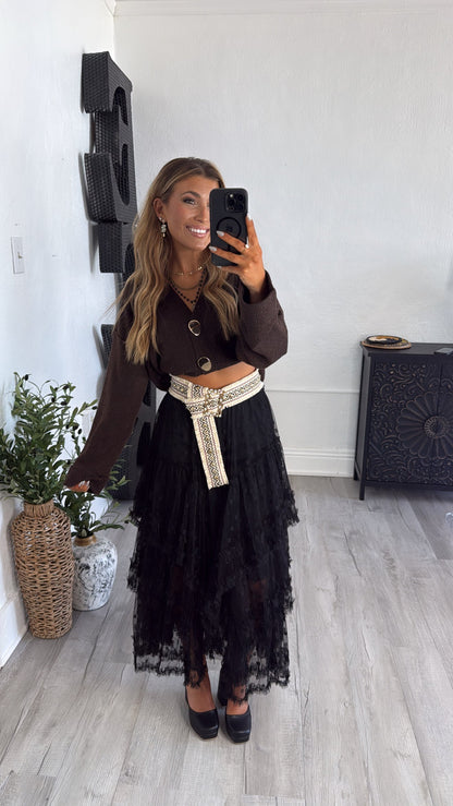 Whispering Shadows Mesh Skirt, Black