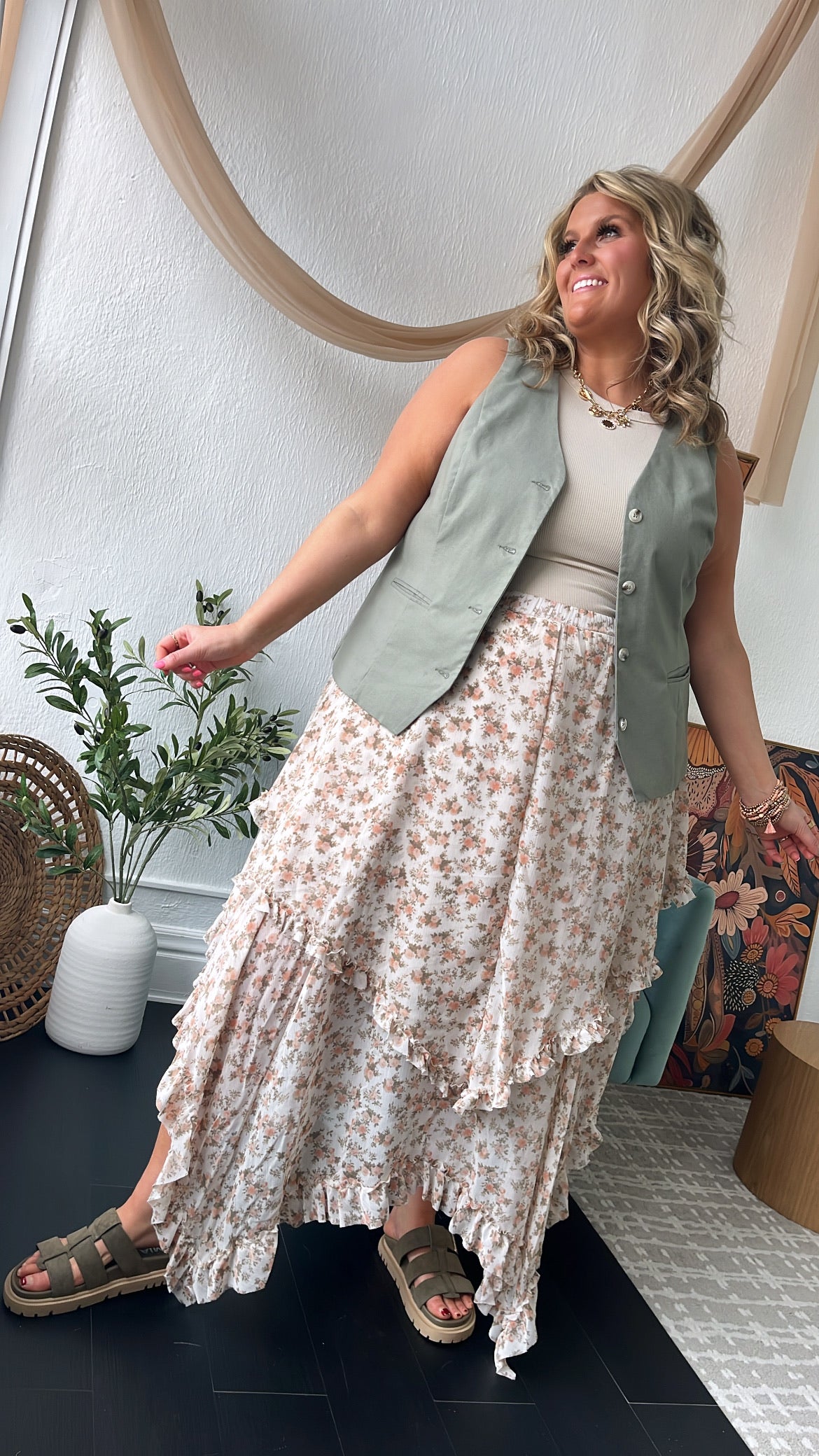 Sweet Melody Floral Print Midi Skirt, Cream