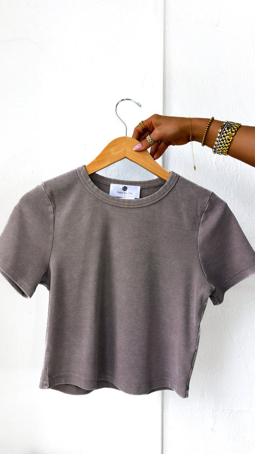 Simply Ribbed Cropped Tee, Mocha