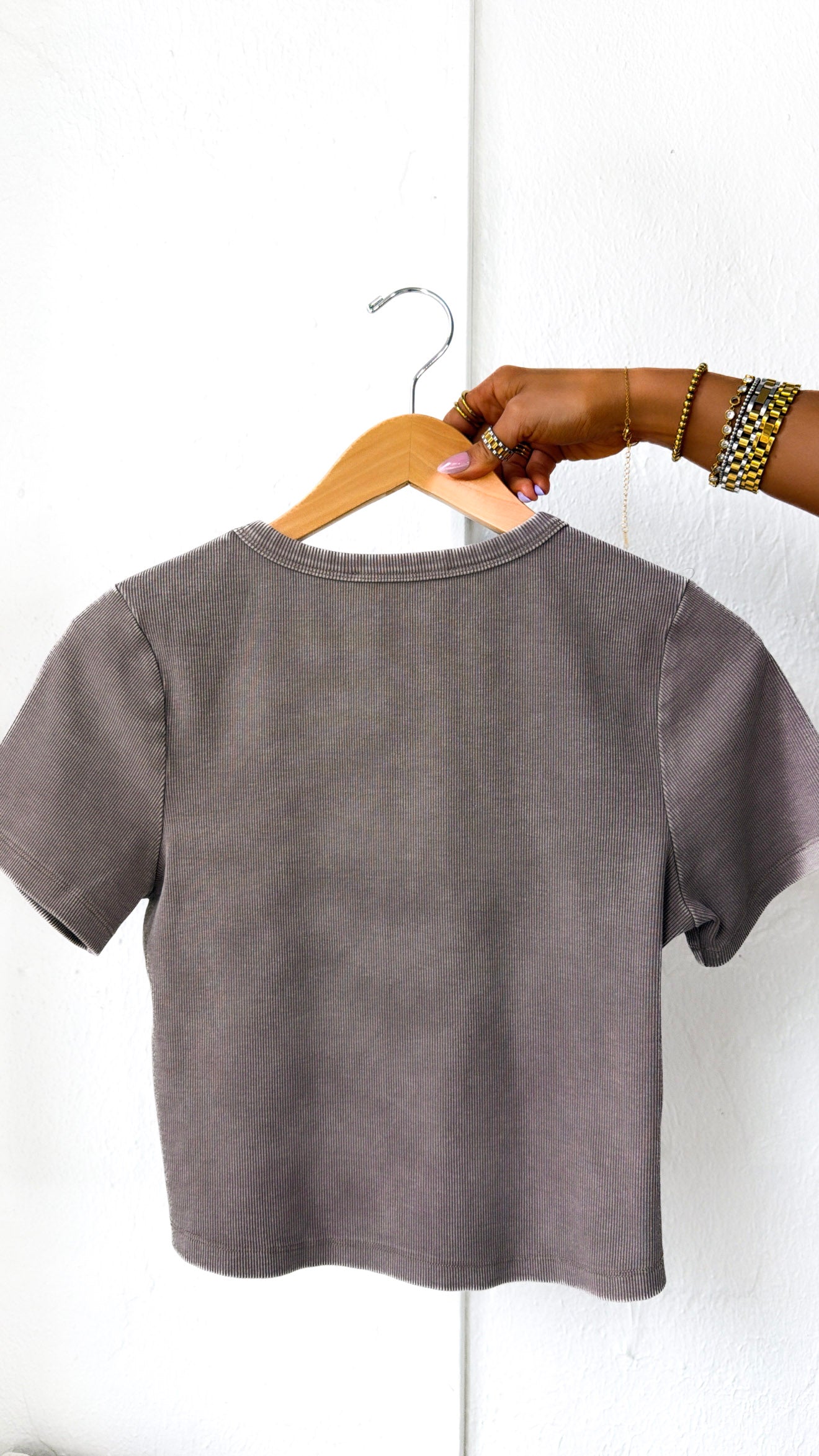 Simply Ribbed Cropped Tee, Mocha