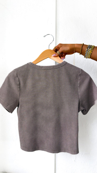 Simply Ribbed Cropped Tee, Mocha