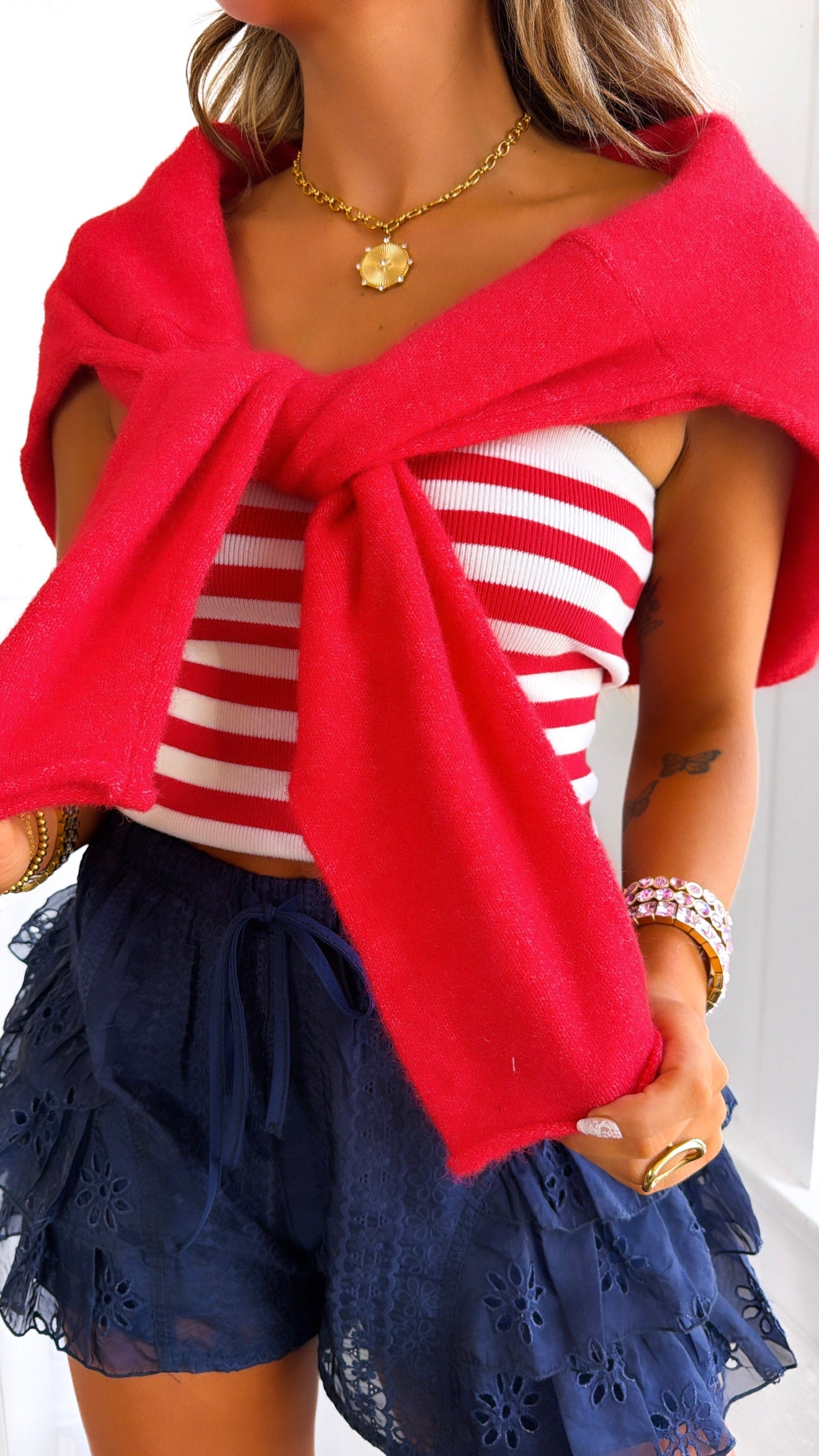 That Girl Stripe Tube Top, Red/Ivory