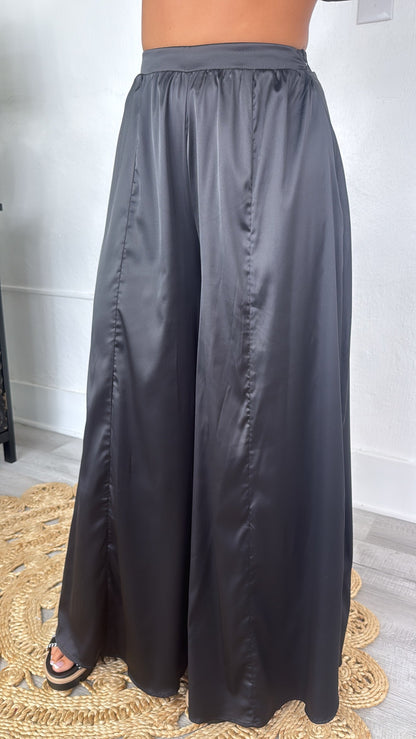 Satin Top and Pants Set, Black