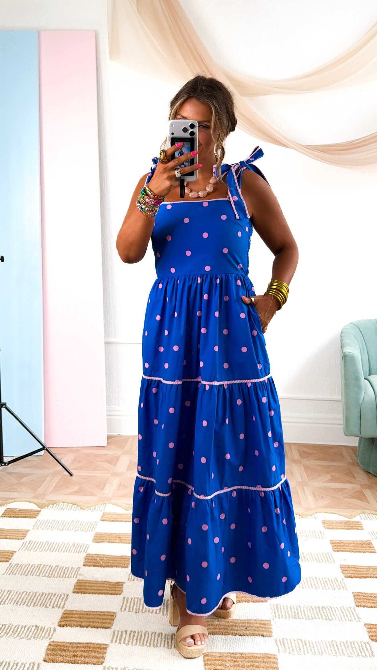 Summer Side Daydream Dress, Blue/Pink