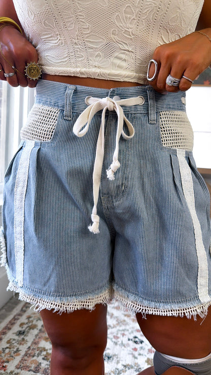 Soft Focus Tie Shorts, Denim