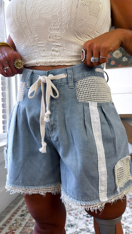 Soft Focus Tie Shorts, Denim