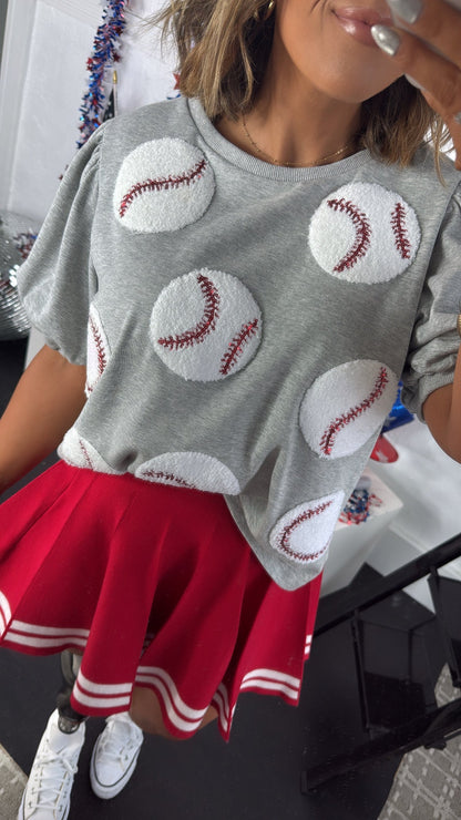Sequin Slugger Baseball Top, Grey