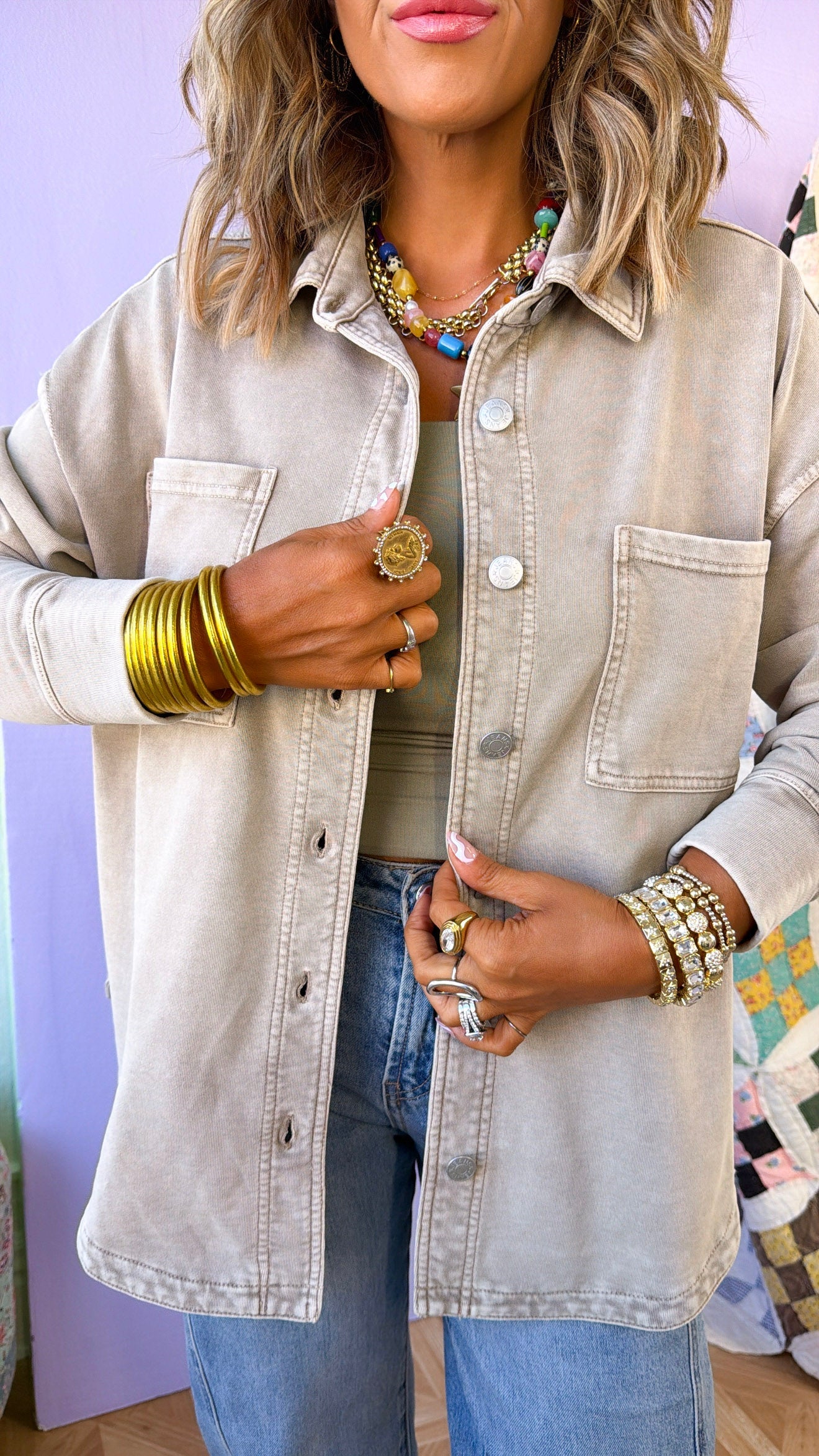 Washed Oversized Shacket, Taupe
