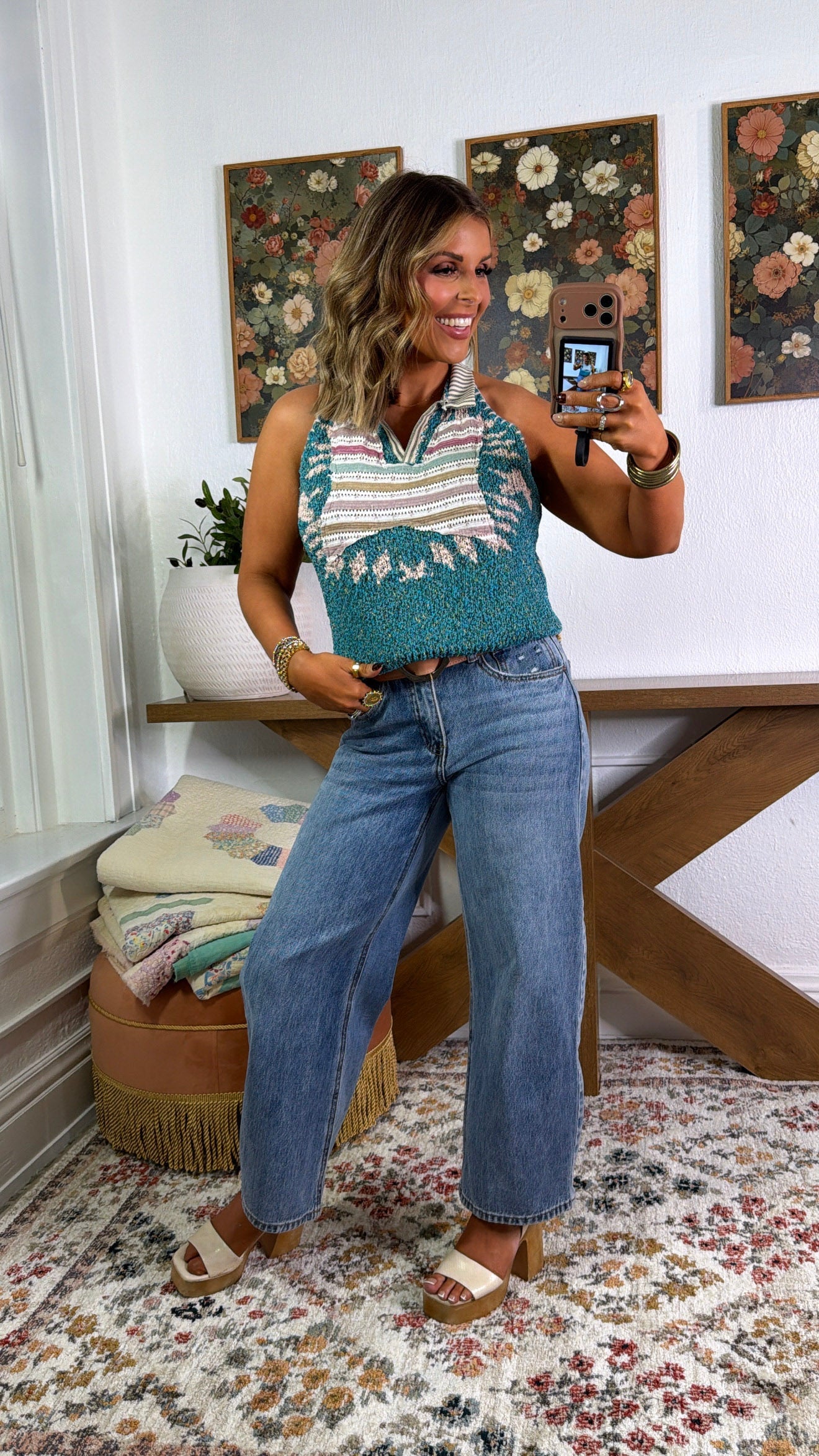 Violette Tank Top, Teal Blue