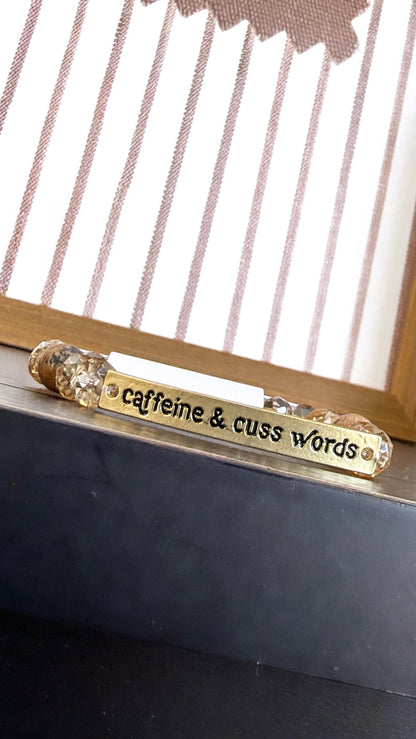 Sassy Bracelet "Caffeine Cusswords", Gold