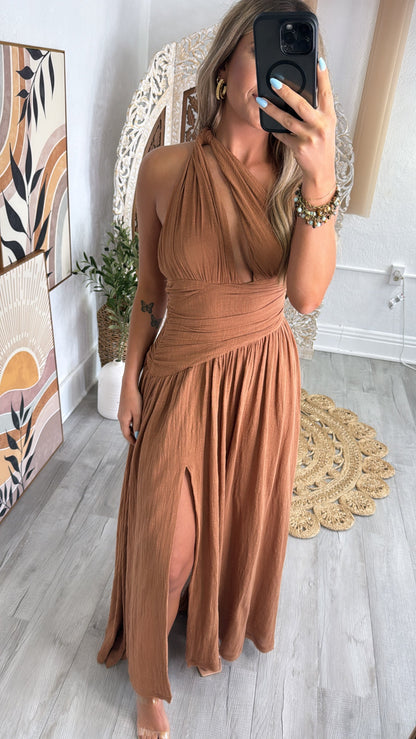 Wildflower Toga One Shoulder Dress, Toffee